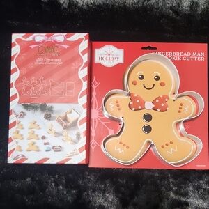 GIANT Gingerbread Man AND 3D Sleigh Cookie Cutter Set NIB
